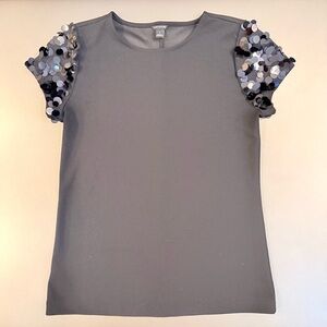 Ann Taylor Black Sequin Sleeve Top - Size Small